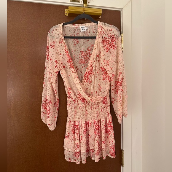 Princess Polly Altona Floral Print Mini Dress red/white long sleeve ruched - Picture 2 of 5